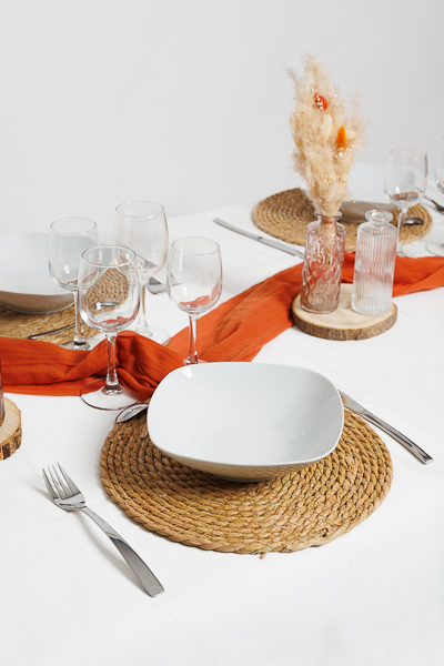 Set de table rond en rotin - Mariage champêtre